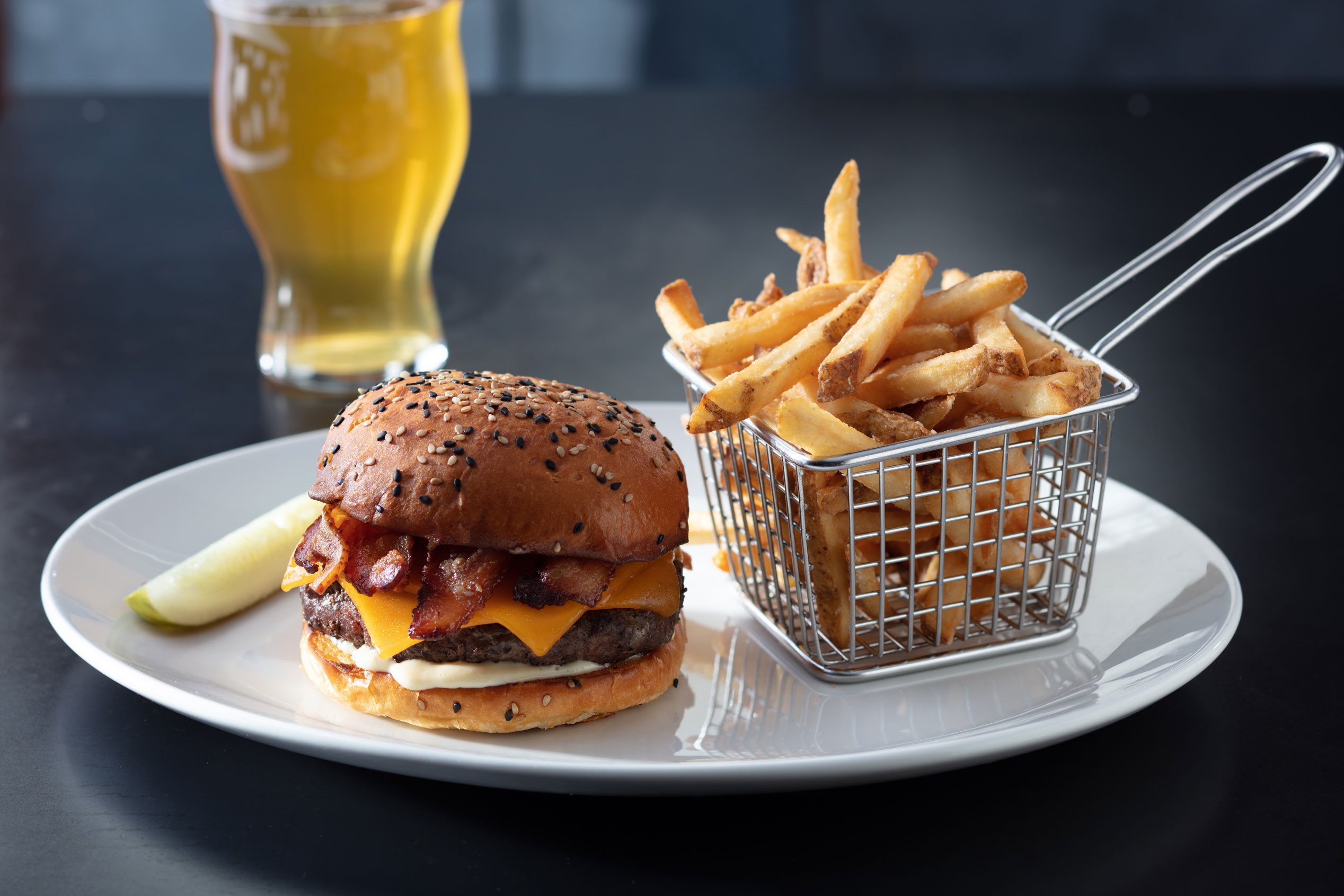 Pair our House IPA with the BBQ Bacon Burger from Yard House.