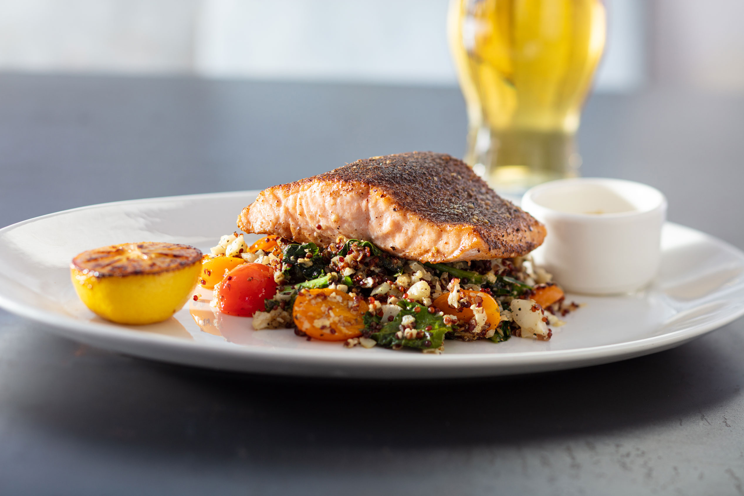 Pair our House Give ‘Em Helles with the Mediterranean Salmon from Yard House.