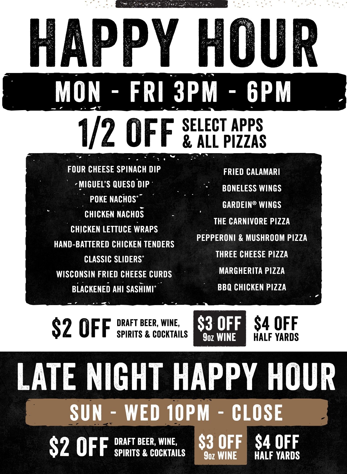 Late Night Happy Hour Menu Offerings Yard House Restaurant